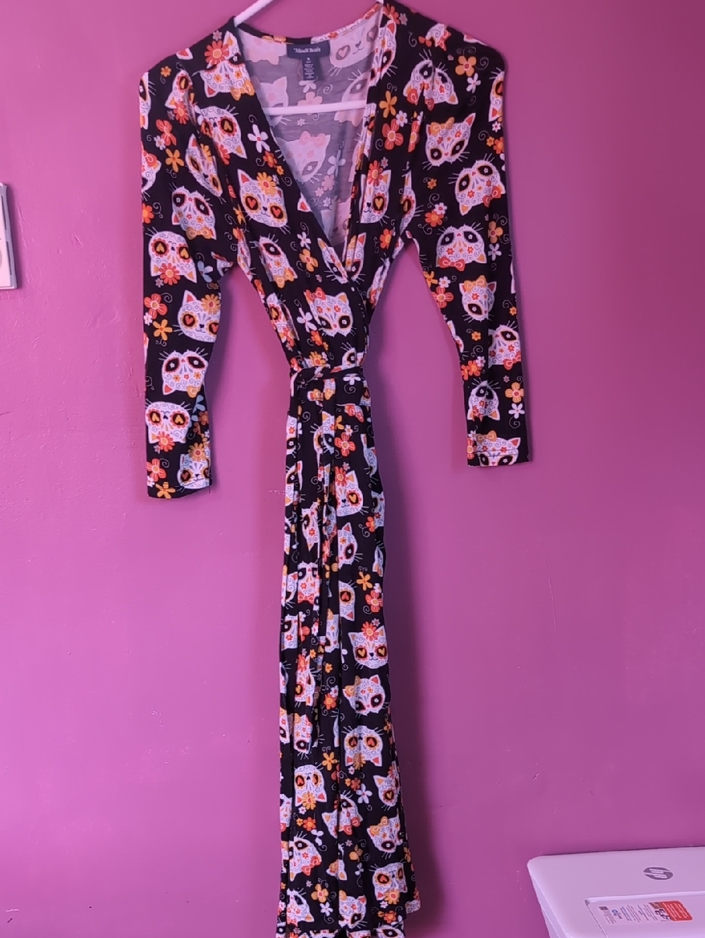 ModCloth Black Floral & Sugar Skull Maxi Dress with Orange Accents